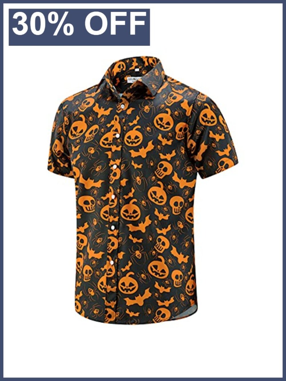 Men's Halloween Print Button Down Short Sleeve Casual Shirt
